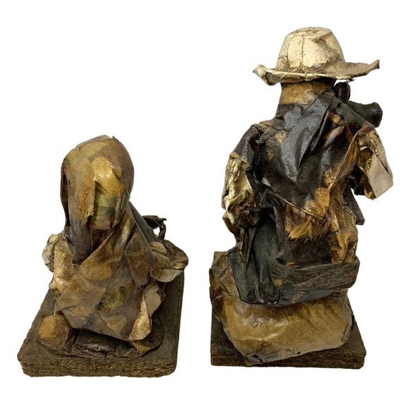 Vintage Pair Mexican Folk Art Paper Mache Sitting Holding Pig Handmade - Picture 8 of 12